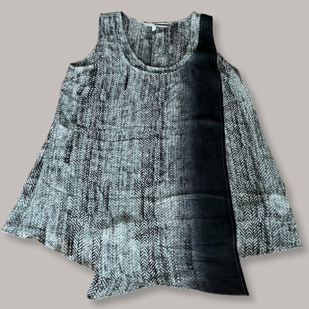 Tracy Reese Sleeveless Silk Tunic Pale Heather Gray Print Women's Large